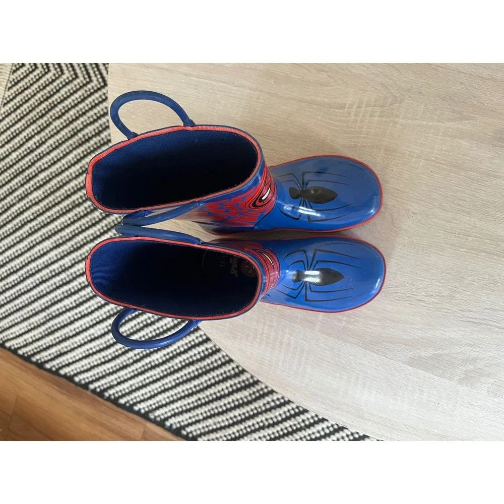 Marvel Spider-Man Kids Rain Boots Blue Red Rubber Pull On Size 11-12